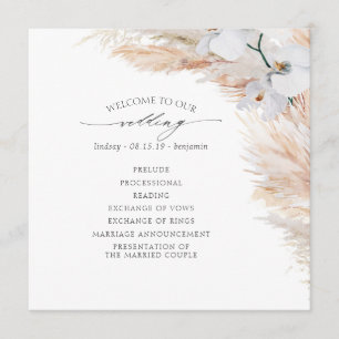 Pampas Grass White Orchids Tropical Wedding Programm