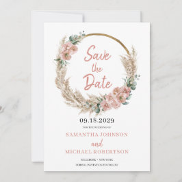 Pampas Grass Wreath Blush Rose Orchid Eukalyptus Save The Date