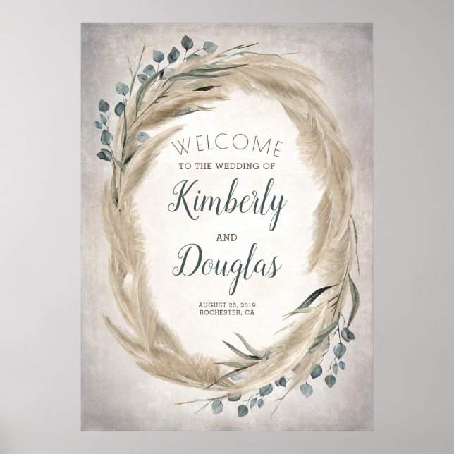 Pampas Grass Wreath Boho Wedding Begrüßungszeichen Poster (Vorne)