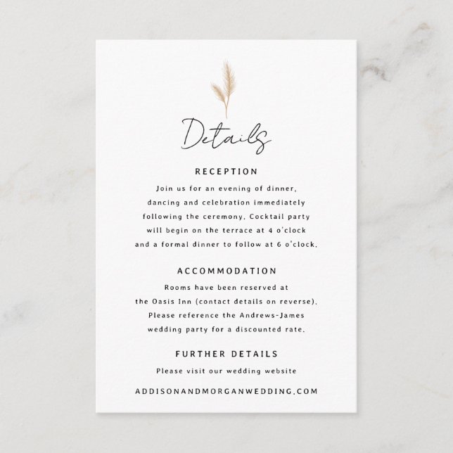 Pampas Grass Wüste Landschaft Boho Hochzeiten Deta Begleitkarte (Vorderseite)
