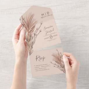 Pampas Hand Drawn Bohemisch Earthy Wedding All In One Einladung