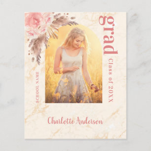 Pampas herbe blush graduation carte faire-part