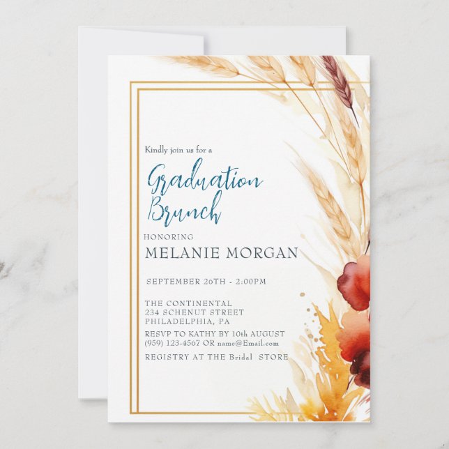 Pampas Herbstbeige Brautparty Einladung (Vorderseite)