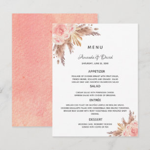 Pampas mariage herbe rose or fleuri menu carte