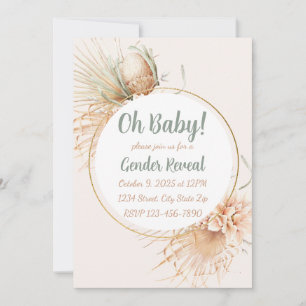 Pampas Palm Leaf Neutral Tone Boho Gender Reveal Einladung