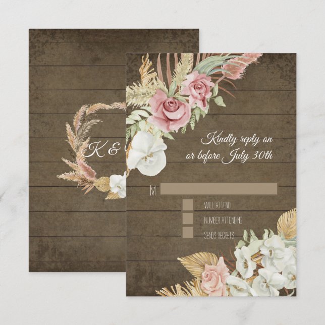 Pampas Palm Rose Wreath Rustic Foliage UAWG RSVP Karte (Vorne/Hinten)
