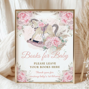 Pampas Pink Florales Schaukelpferd Bücher für Baby Poster