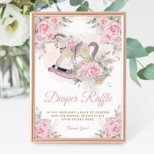 Pampas Pink Florales Schaukelpferd Windel-Raffle Fotodruck