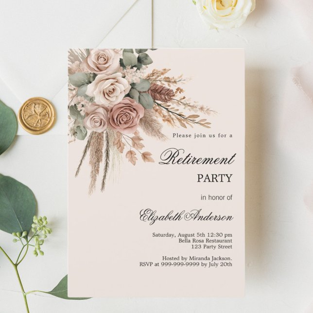 Pampas-Rente-Party für beige Taupe-Rose Einladung (Von Creator hochgeladen)