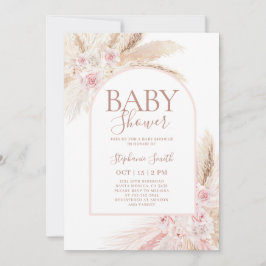 Pampas Rose Arch Baby shower Invitation fille
