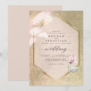 Pampas Rose en or noir Grass Floral Invitation