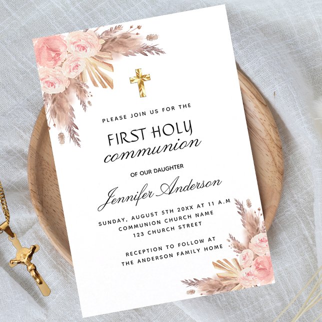 Pampas Rose erröten erste heilige Kommunion Luxus Einladung (Von Creator hochgeladen)