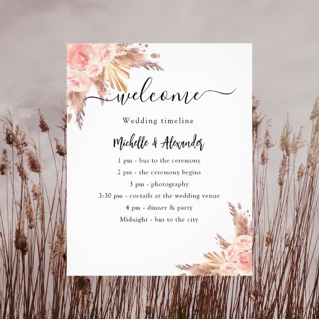 Pampas Rose Gold Blumenzwiebelpreis Hochzeitsprogr Flyer (Von Creator hochgeladen)