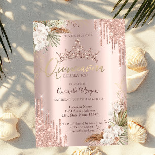 Pampas Rose Gold Glitzer Crop Drop Quinceañera Einladung