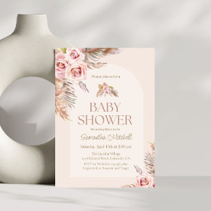 Pampas Rose Grass Boho Baby Girl Douche Invitation
