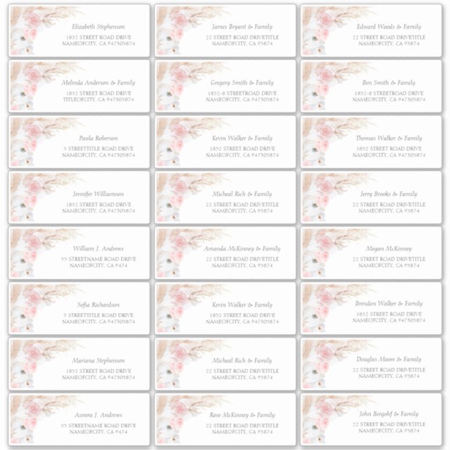 Pampas rose Grass Nom d'invité Étiquette de adress (Devant)