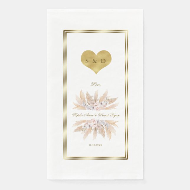Pampas-Rose Monogramm-Hochzeit Serviette (Vorderseite)