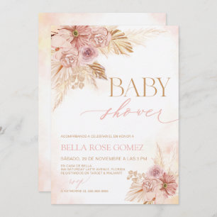 Pampas rose pâle Baby shower espagnol Invitation