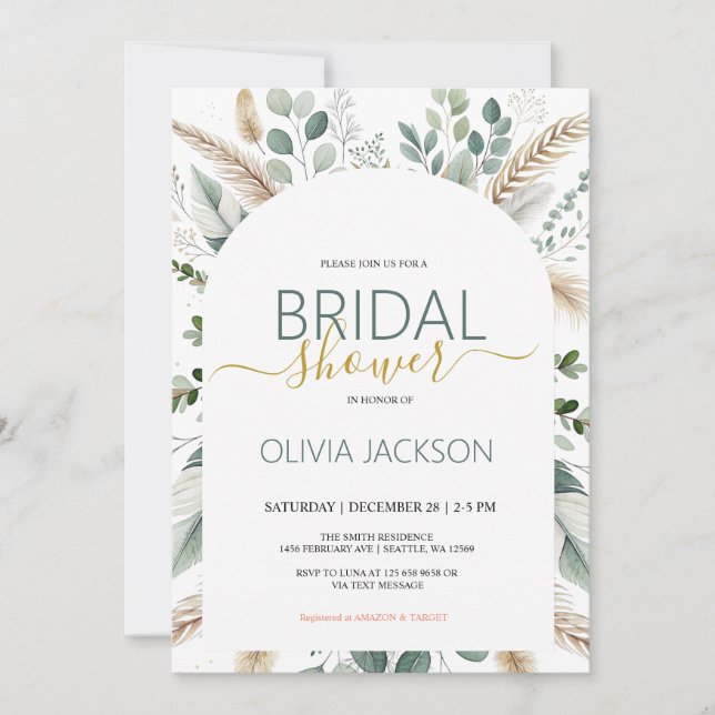 Pampas Rustic Boho Bridal Showeuse Invitation (Devant)