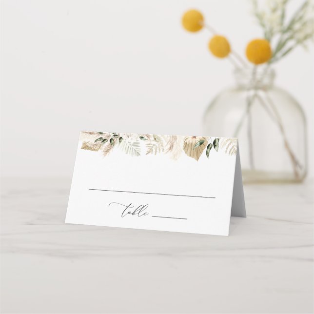 Pampas Sage Green Floral geflochtene Hochzeit Platzkarte (Vorderseite)