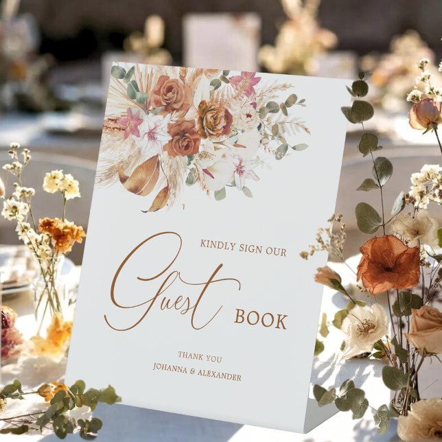 Pampas Terracotta Boho Floral Guest Book Sign Sockelschild (Von Creator hochgeladen)