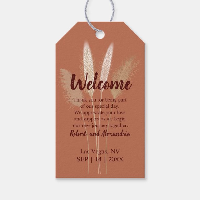 Pampas Wedding Welcome Favor Gastgeschenk Geschenkanhänger (Vorderseite)