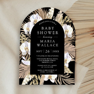 Pampas Weiße Orchidee Schwarze Bögen Babyparty Einladung