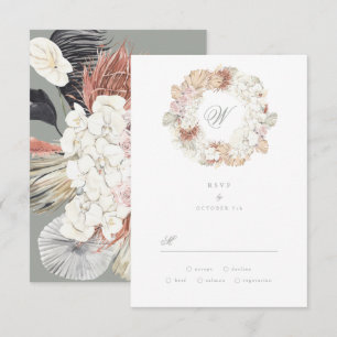 Pampas Wreath Moss Sage Green Monogram Elegant RSVP Karte