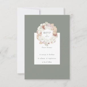Pampas Wreath Moss Sage Green Monogram Simple RSVP Karte