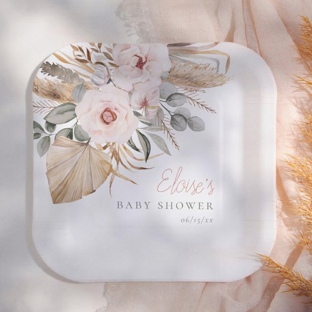 Pampasgras Boheme Wüsten Mädchen Babyparty Pappteller (Von Creator hochgeladen)