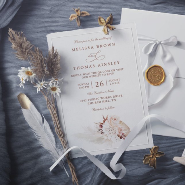 Pampasgras Elegantes Soft QR Code Hochzeit Einladung (Von Creator hochgeladen)