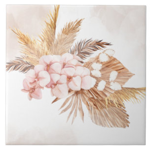 Pampasgras getrocknete Palmen Terrakotta Rosa Flor Fliese