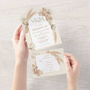 Pampasgras & Palmwedel mit Orchideen Hochzeitsal All In One Einladung