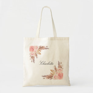 Pampasgras Rosen Gold Floral Weiß Name Tragetasche