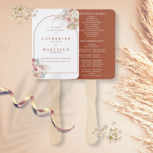 Pampasgras-Terrakotta-Bogen-Hochzeitsprogramm Hand Fächer