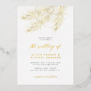 Pampasgras tropische Hochzeit Gold echt Folieneinladung