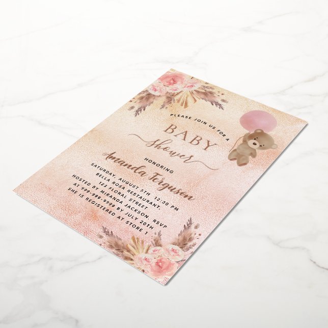 Pampelgras-Teddybär Rosa Blume Folieneinladung (Gedreht)