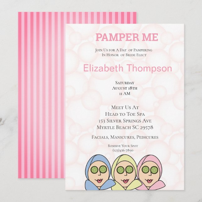 Pamper Me Wellness-Center Bridal Dusche Einladung (Vorne/Hinten)