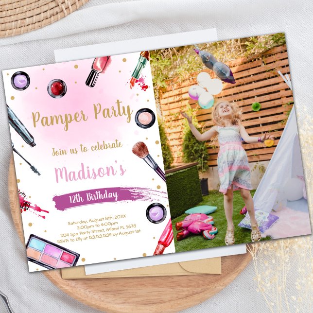 Pamper Party Geburtstagseinladungen mit Foto Einladung (Pamper Party Birthday Invitations with photo)