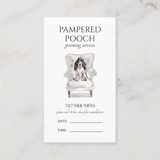 Pampered Pooch Dog Wellness-Center Grooming Terminkarte (Vorderseite)