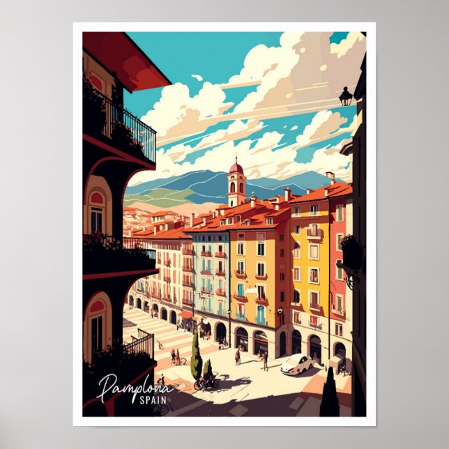 Pamplona Spanien Art Vintage Poster (Vorne)