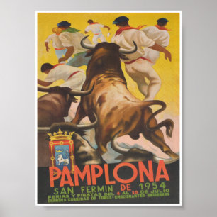 Pamplona Spanien Rennen der Bulls Vintage Reise Poster