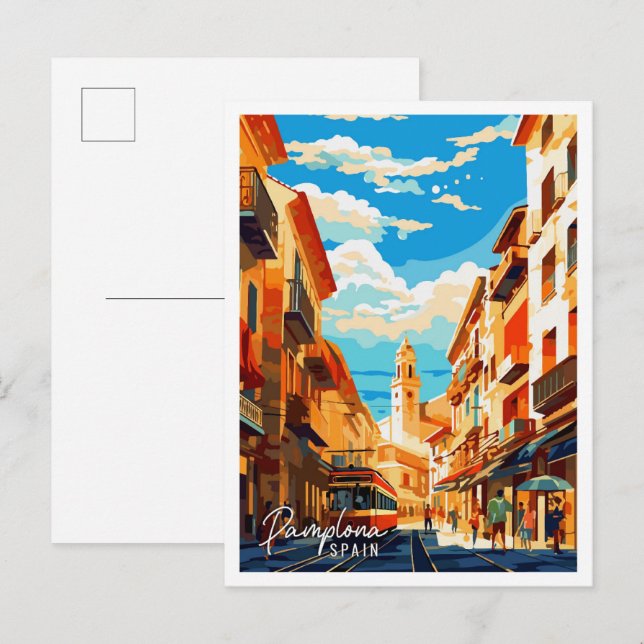 Pamplona Spanien Vintage Reise Illustration Postkarte (Vorne/Hinten)