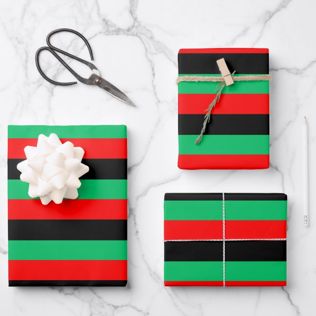 Pan African Flag Red Black Green Strips Geschenkpapier Set (Vorderseite)