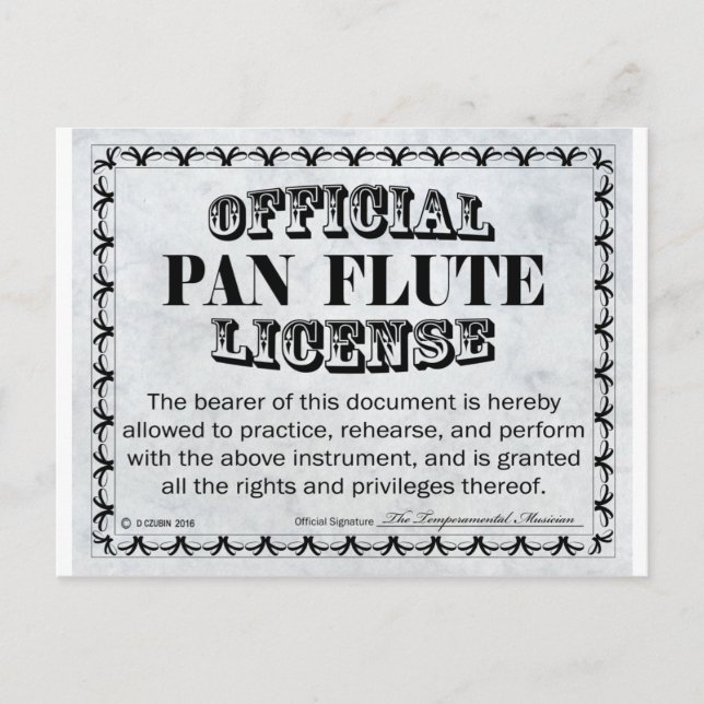 Pan Flute License Postkarte (Vorderseite)