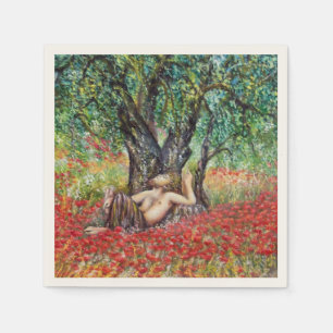 PAN-, OLIVENBAUM- UND POPPY-FELDER SERVIETTE