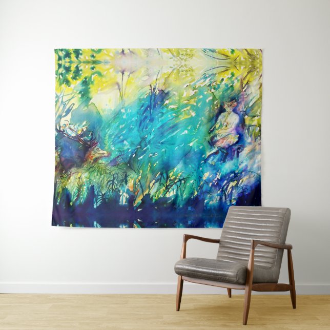 PAN PLAYING FLUTE AND DEINE IN GREEN WOODLAND WANDTEPPICH (Beispiel (Horizontal))