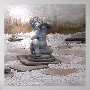Pan Statue Playing Flute in Rock Garden Poster