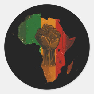 Panafrikanische erhobene Faust und Afrikakontur-De Runder Aufkleber