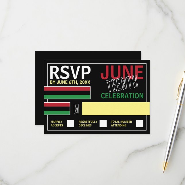 Panafrikanisches Flaggendesign, 19. RSVP-Karte RSVP Karte (Vorderseite/Rückseite Beispiel)